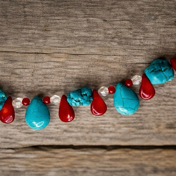 Artisan Real Diehl Jewelry Turquoise & Red Beaded Necklace | 18” - Picture 6 of 7